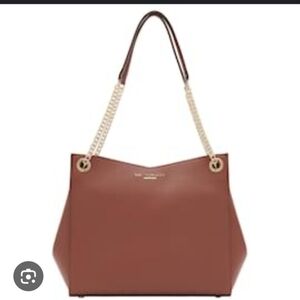 Bruno Magli Brown Leather Tote with Gold Chain